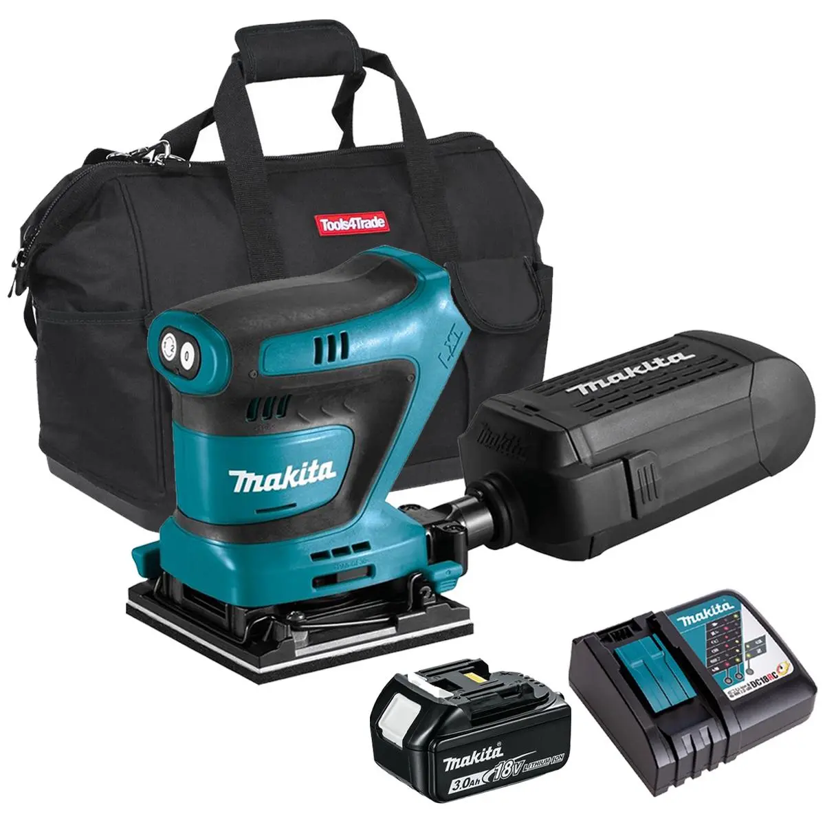 Makita Dbo480z 18V Finishing Sander With 1 X 3.0Ah Battery Charger & Bag 1