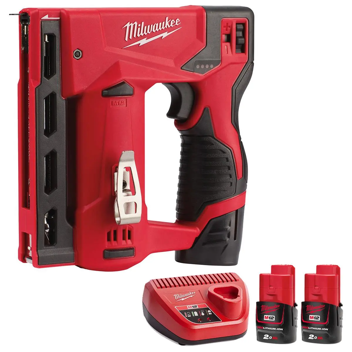 Milwaukee M12bst-0 12V Sub Compact Second Fix Stapler With 2 X 2.0Ah Batteries & Charger 1