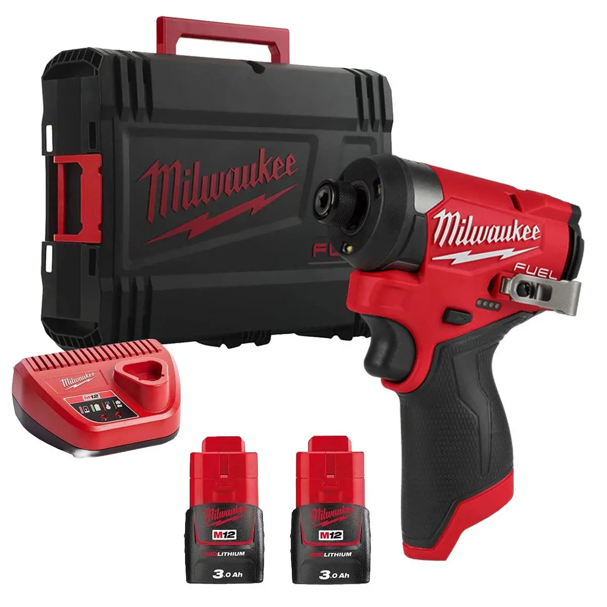 Milwaukee M12fid2-0 12V Brushless Sub Compact Impact Driver With 2 X 3.0Ah Battery Charger & Empty Tool Box (Without Inlay) 1