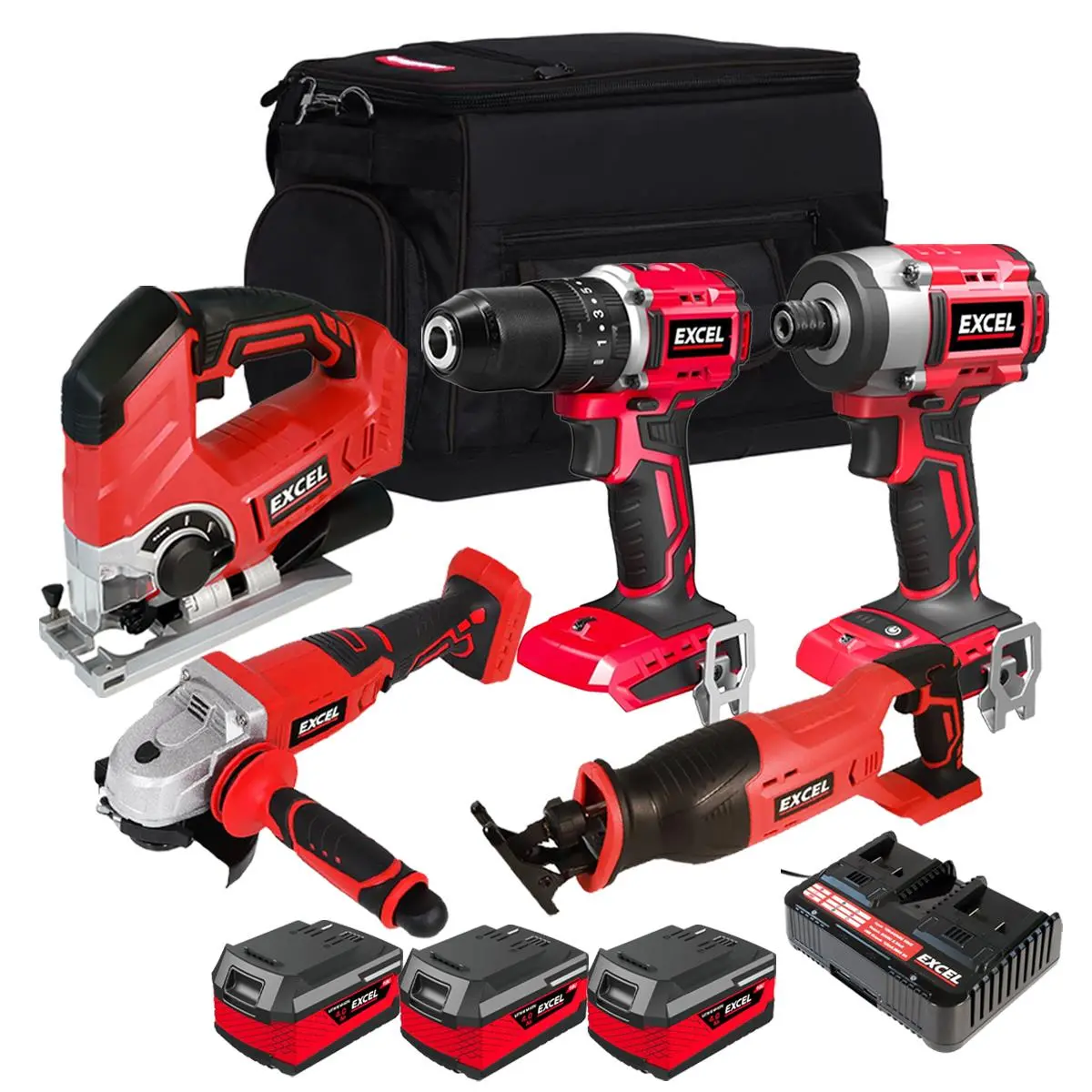 Excel 18V Cordless 5 Piece Tool Kit With 3 X 4.0Ah Battery & Charger Exl5228 1