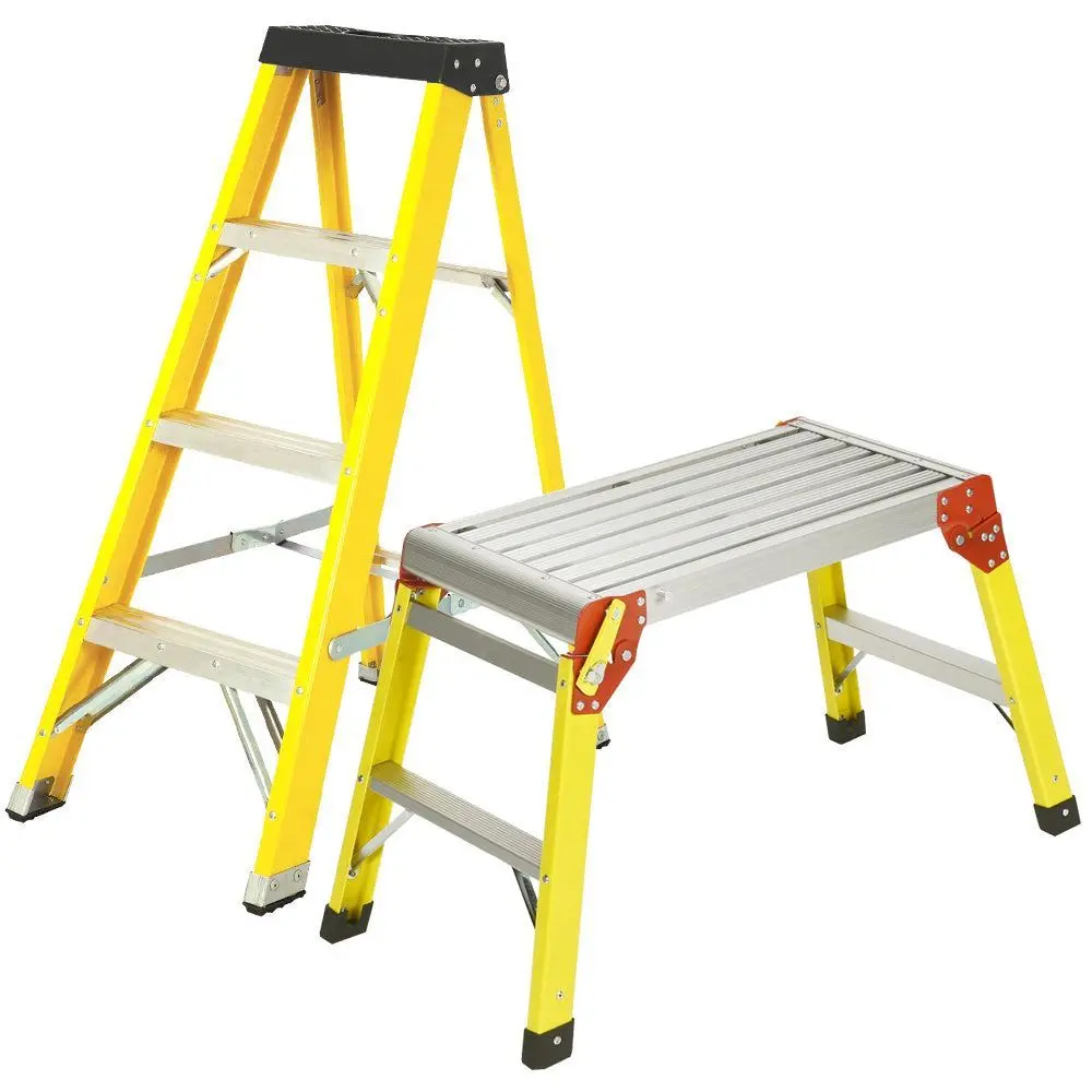 Excel Heavy Duty Fibreglass 4 Tread Ladder With Folding Hop Up 1