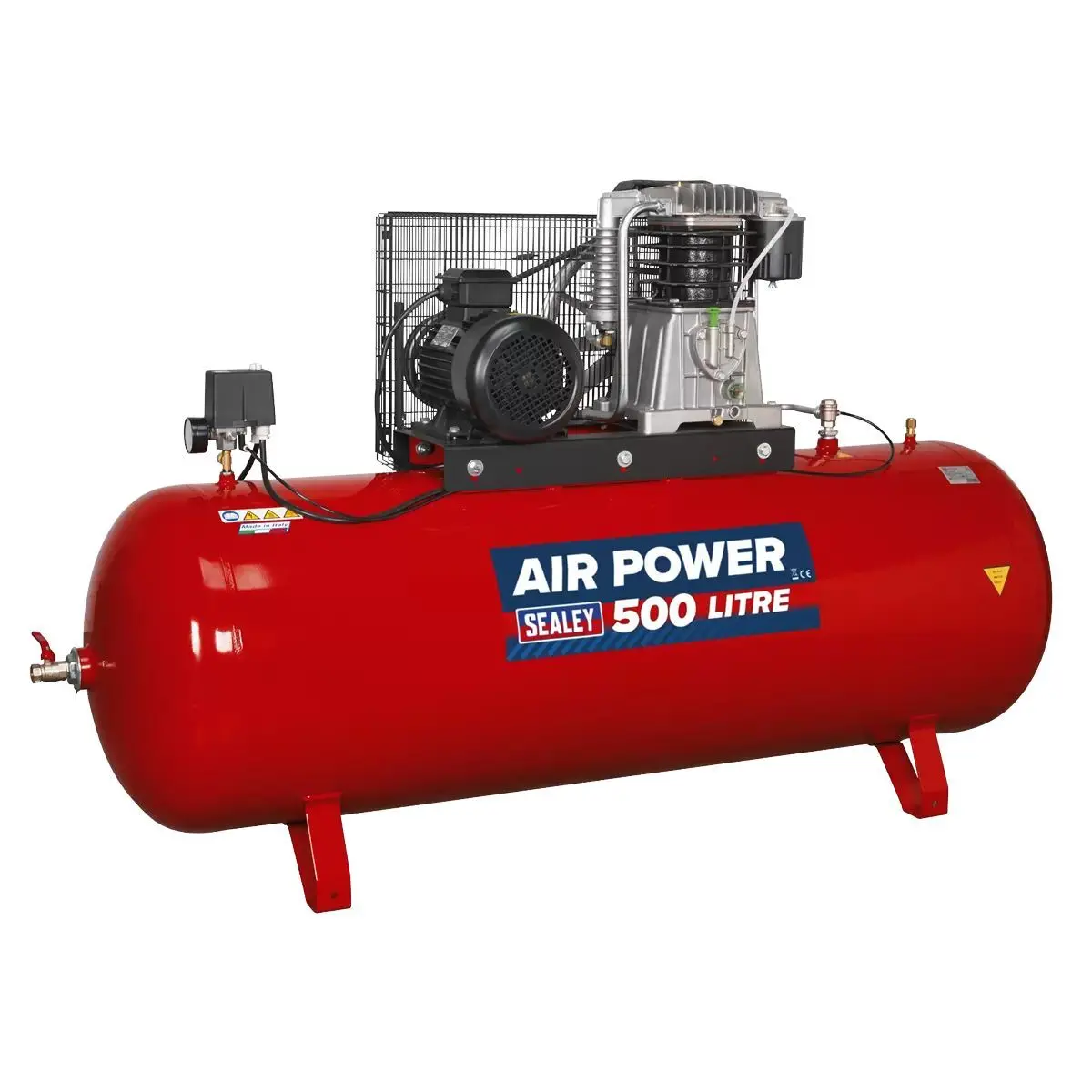 Sealey Sac55075b 500L Belt Drive Air Compressor With Cast Cylinders 415V/32A 1