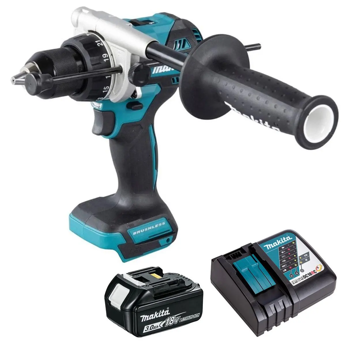 Makita Dhp492z 18V Lxt Brushless Combi Drill With 1 X 3.0Ah Battery & Charger 1