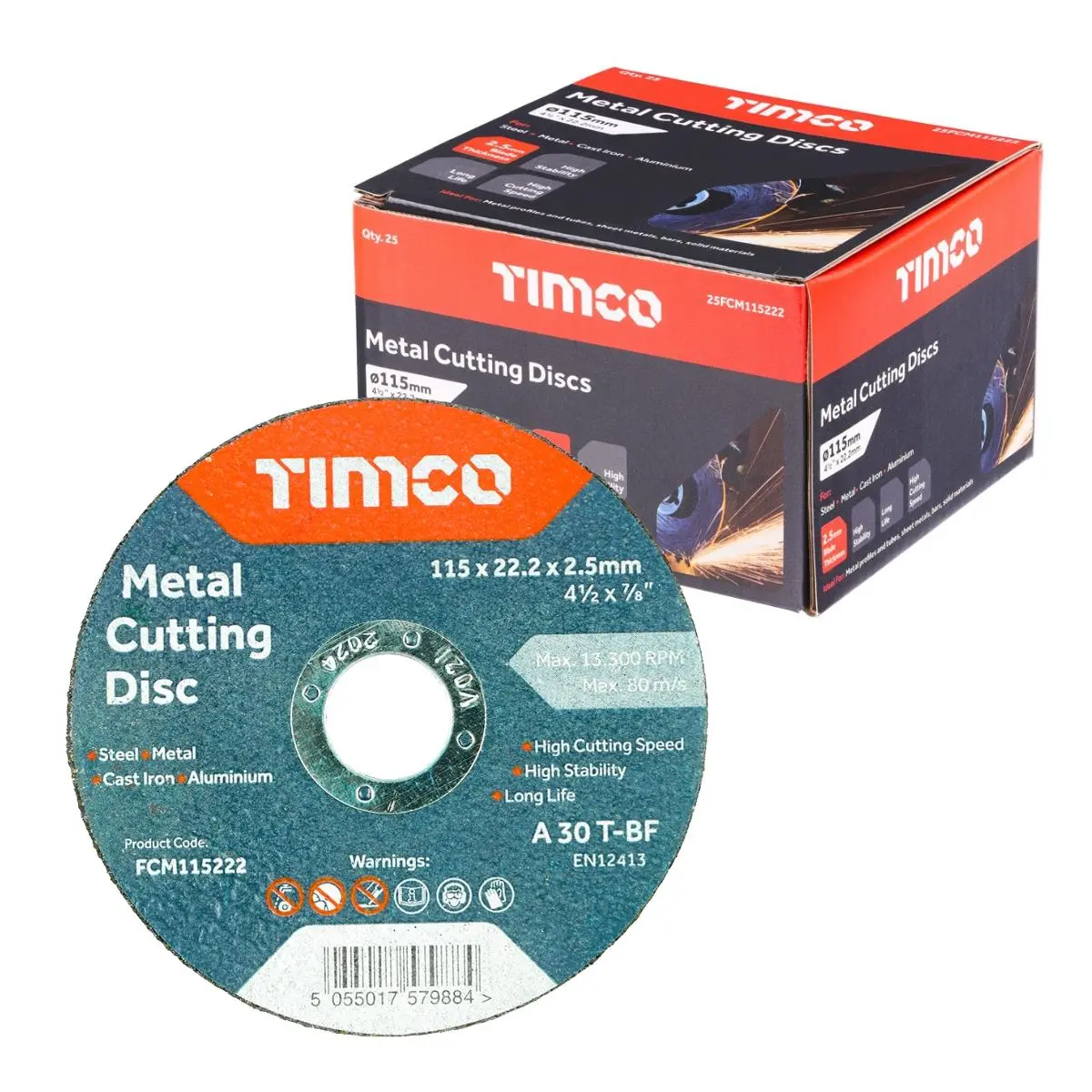 Timco 115Mm X 2.5Mm Bonded Abrasive Metal Cutting Disc Pack Of 25 - 25Fcm115222 1