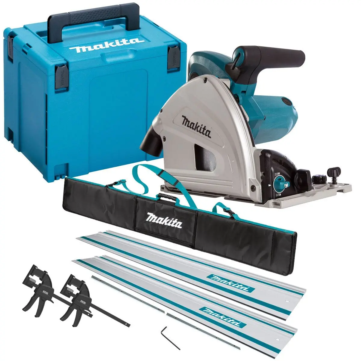 Makita Sp6000j/1 110V 165Mm Plunge Saw With 2 X Rails, Connector Bar, Clamp & Bag 1