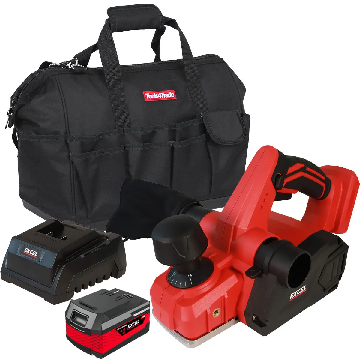 Excel 18V Cordless Planer 82Mm With 1 X 4.0Ah Battery Charger & Bag Exl10131 1