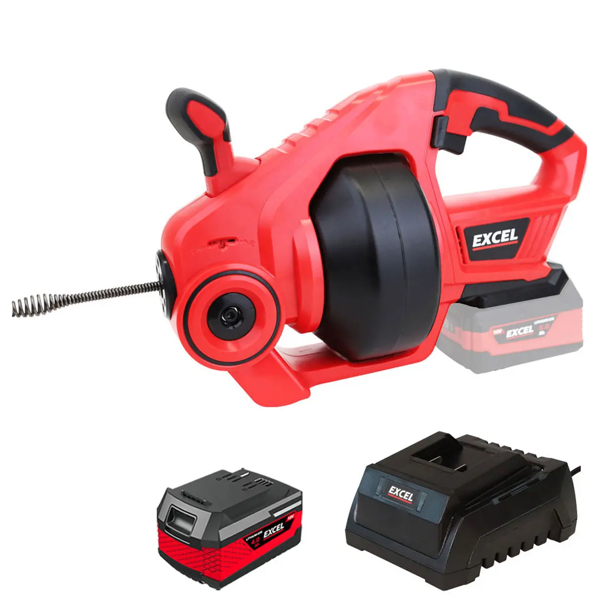 Excel 18V Cordless Drain Cleaner With 1 X 4.0Ah Battery & Charger 1