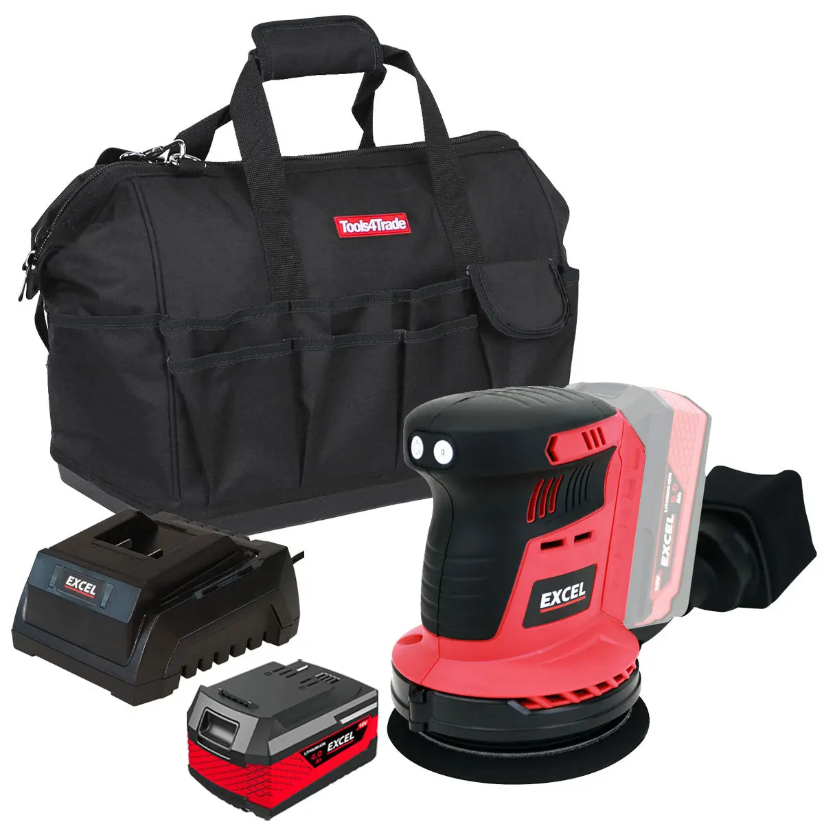 Excel 18V 125Mm Rotary Sander With 1 X 4.0Ah Battery Charger & Bag 1
