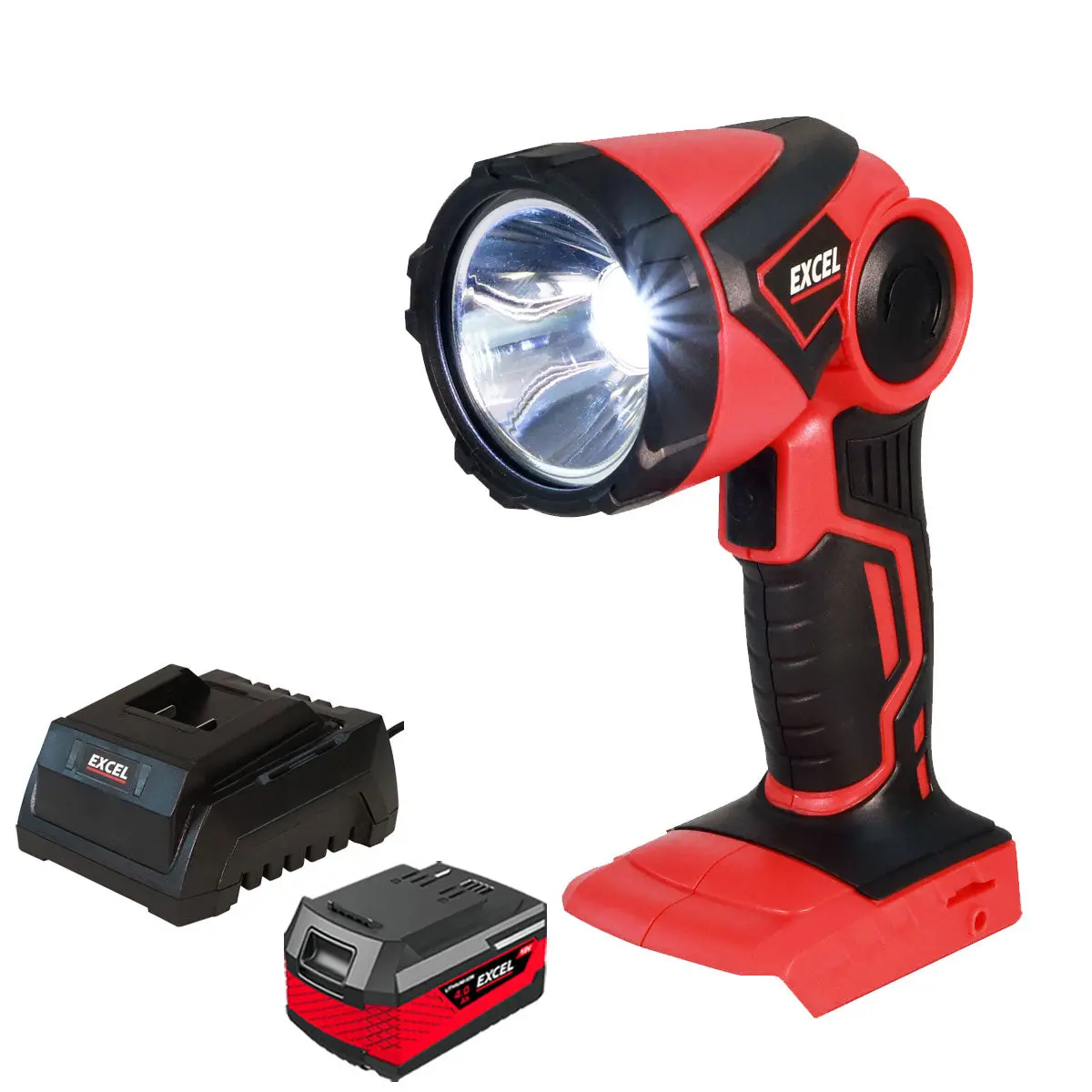 Excel 18V Cordless Led Flashlight Torch With 1 X 4.0Ah Battery & Charger 1