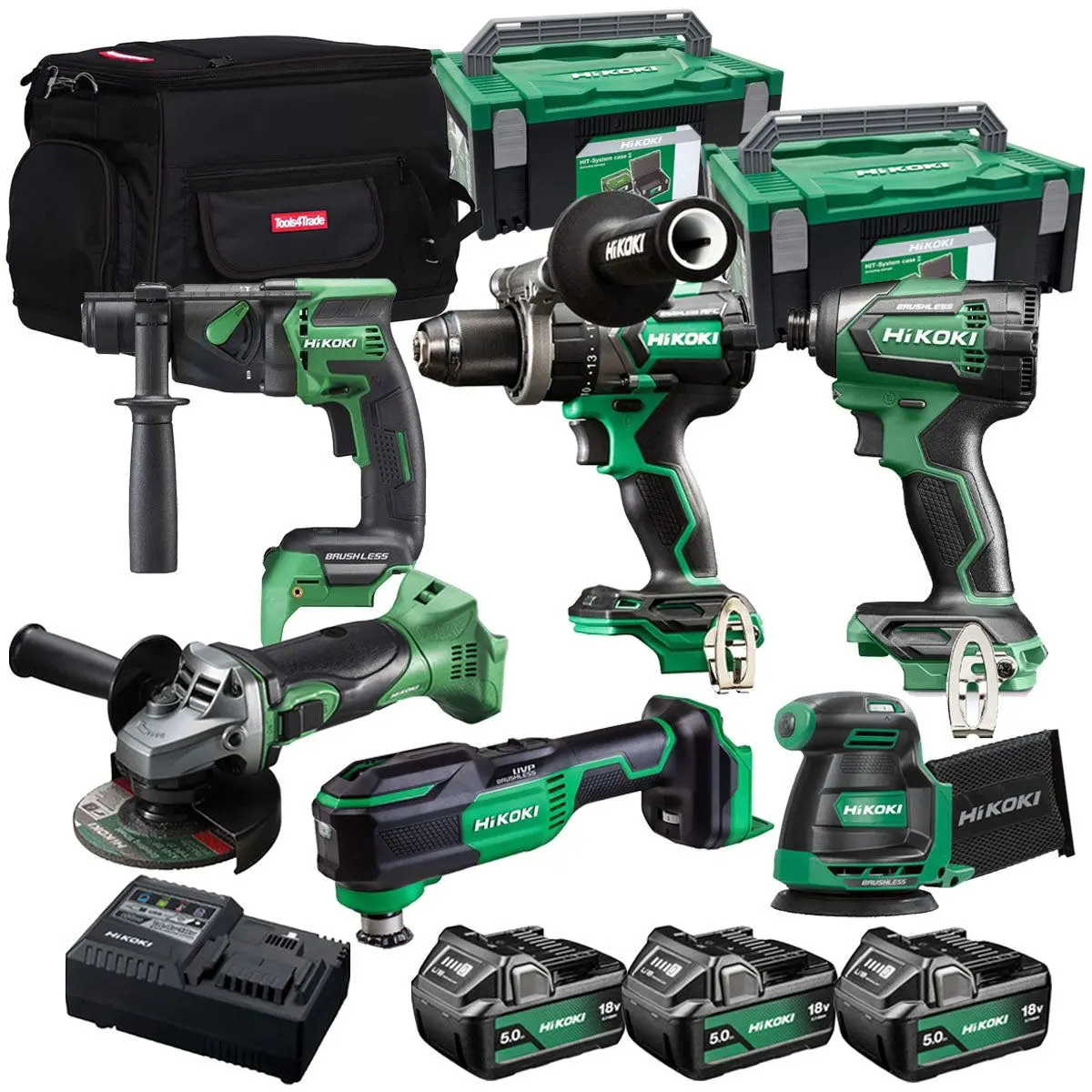 Hikoki 18V 6 Piece Power Tool Combo Kit With 3 X 5.0Ah Battery & Charger T4tkit-27303 1