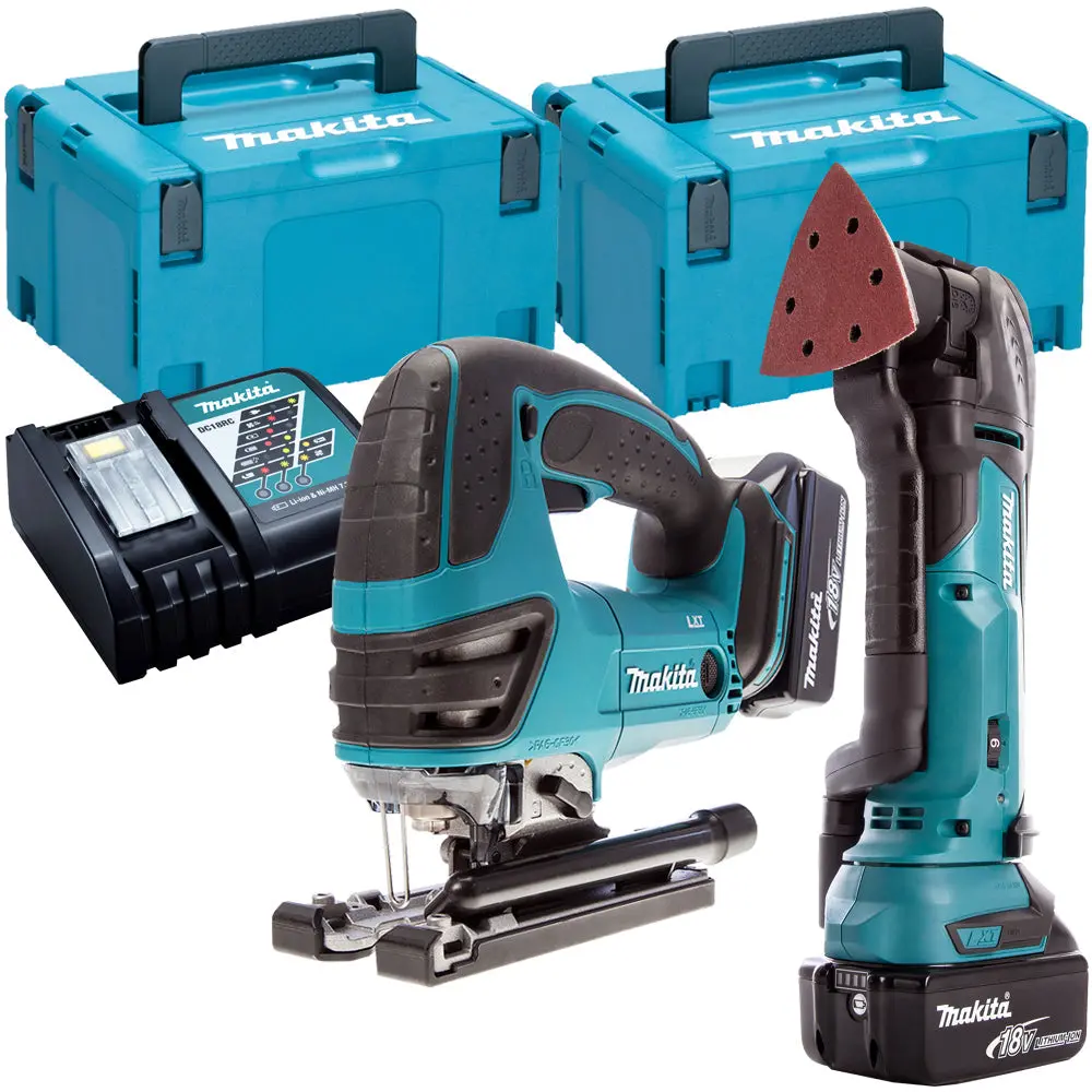 Makita T4t5180tj 18V Multi Tool + Jigsaw Twin Pack With 2 X 5.0Ah Batteries & Charger In Case 1