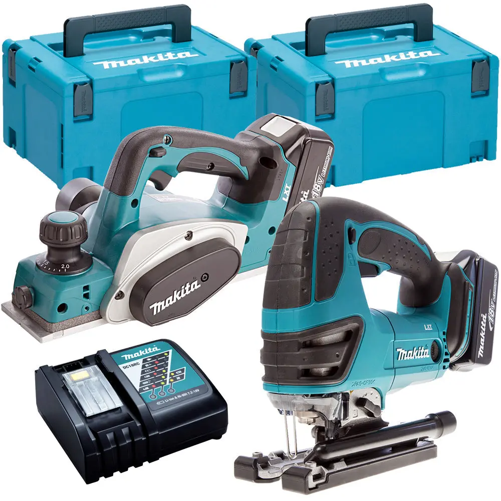 Makita T4t8080tj 18V 82Mm Planer + Jigsaw Twin Pack With 2 X 5.0Ah Batteries & Charger In Case 1