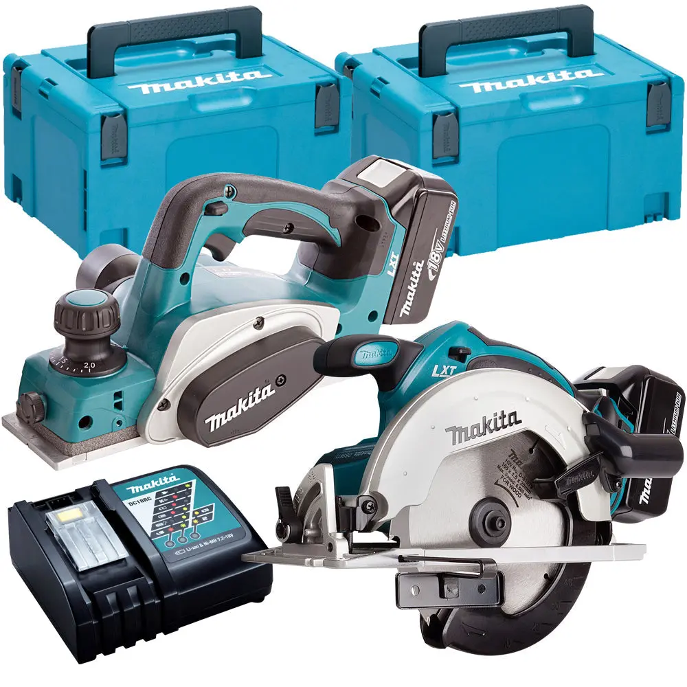 Makita T4t1180tj 18V 165Mm Circular Saw + 82Mm Planer Twin Pack With 2 X 5.0Ah Batteries & Charger In Case 1