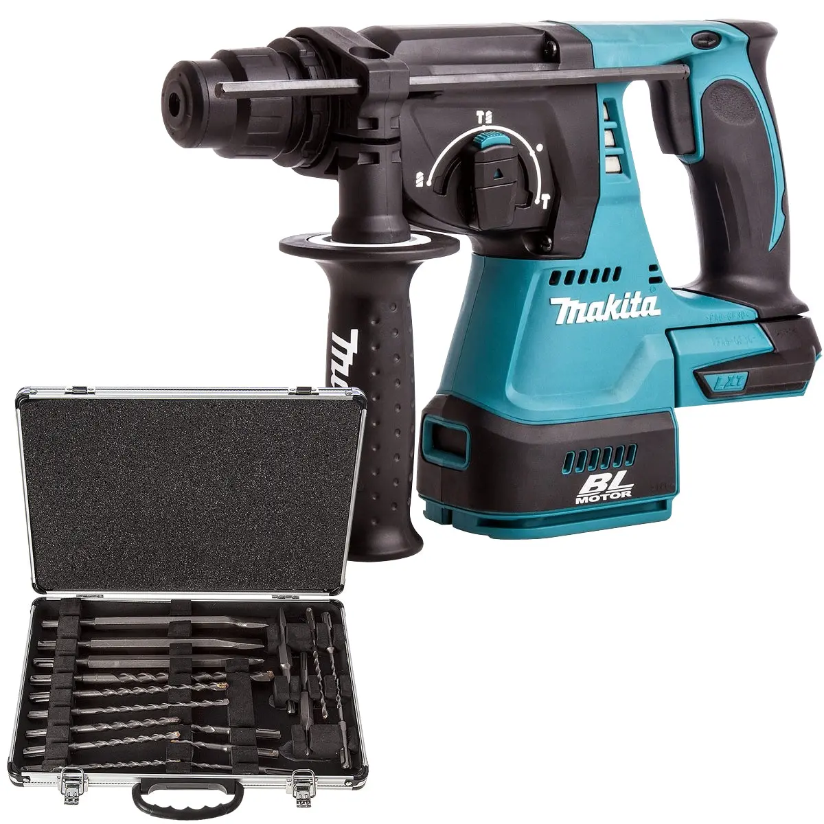 Makita Dhr242z 18V Sds+ Rotary Hammer With D-21200 17 Piece Accessories Set 1