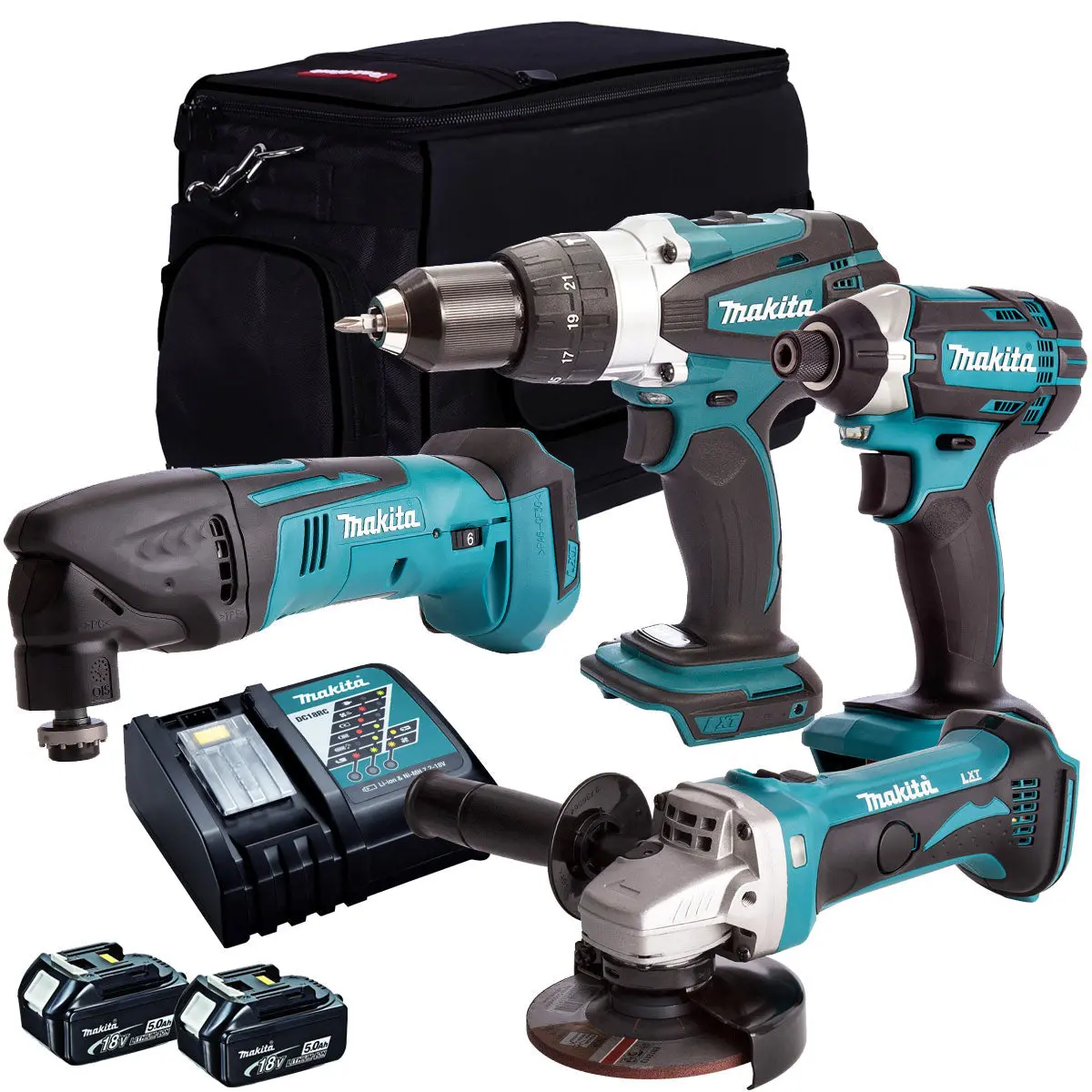 Makita 4 Piece 18V Li-Ion With 2 X 5.0Ah Batteries & Charger T4tkit-149 1