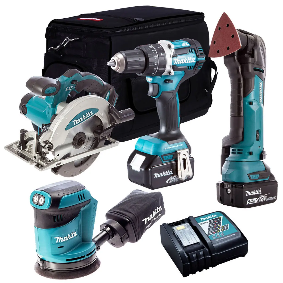 Makita 18V 4 Piece Power Tool Kit With 2 X 5.0Ah Battery & Charger T4tkit-156 1