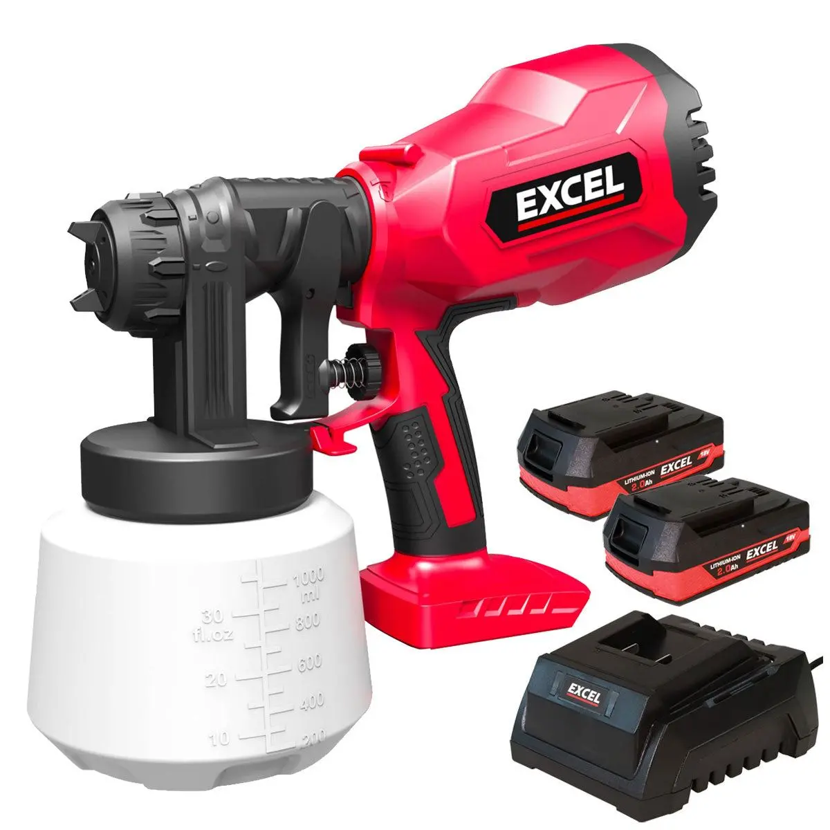 Excel 18V Cordless 1000Ml Spray Gun With 2 X 2.0Ah Battery & Charger 1