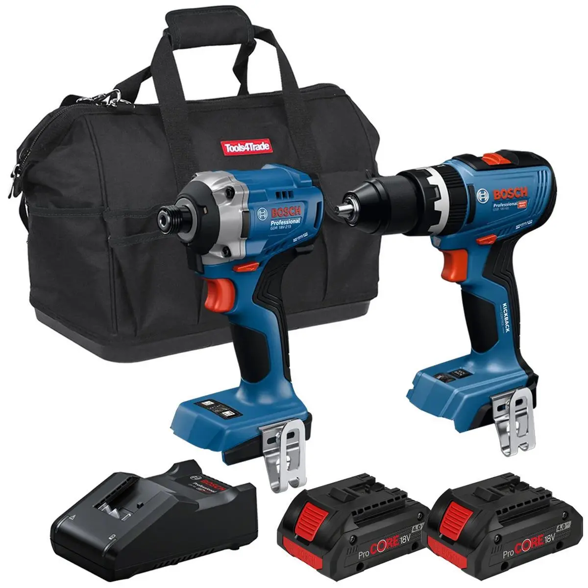Bosch 18V Brushless Impact Driver & Combi Drill With 2 X 4.0Ah Battery Charger & Bag T4tkit-28121 1