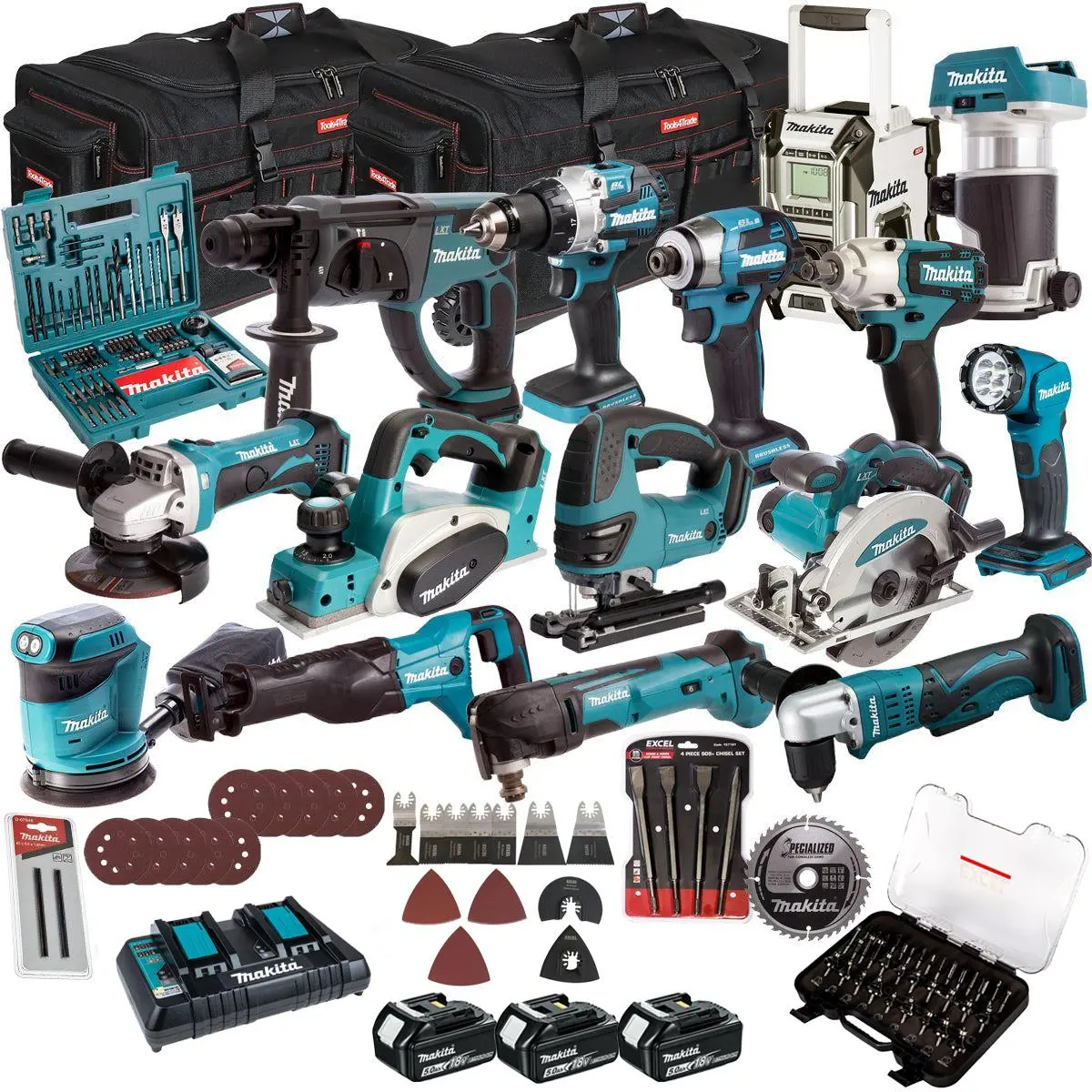 Makita 18V 15 Piece Combo Kit With 3 X 5.0Ah Battery Charger & Accessories Set T4tkit-17221 1