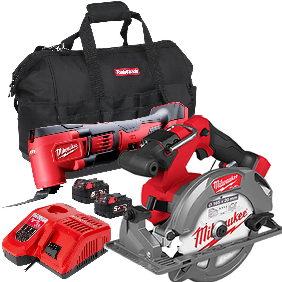 Milwaukee 18V Multi Tool + Circular Saw With 2 X 5.0Ah Batteries & Charger In Bag T4tkit-162 1