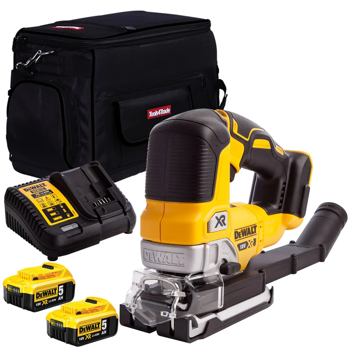 Dewalt Dcs334n 18V Brushless Top Handle Jigsaw With 2 X 5.0Ah Batteries & Charger In Bag 1