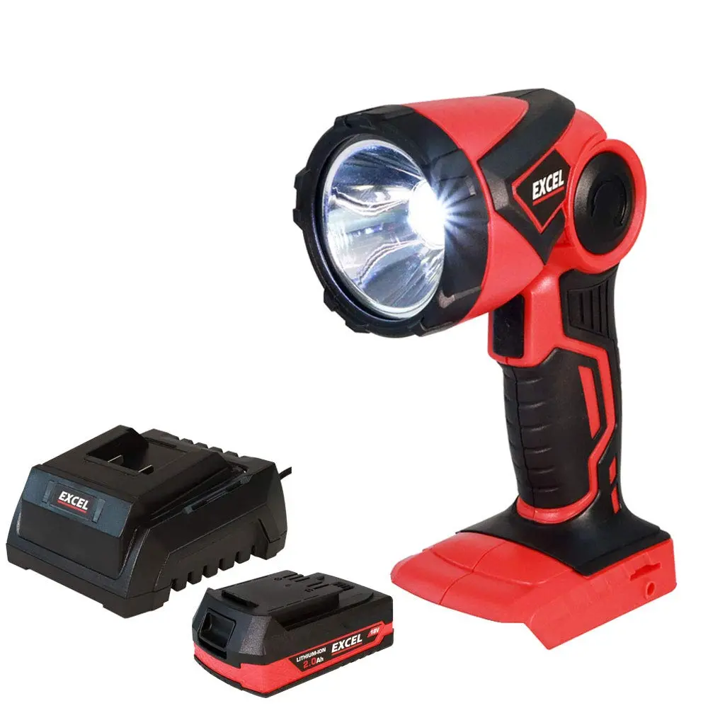 Excel 18V Cordless Led Flashlight Torch With 1 X 2.0Ah Battery & Charger 1