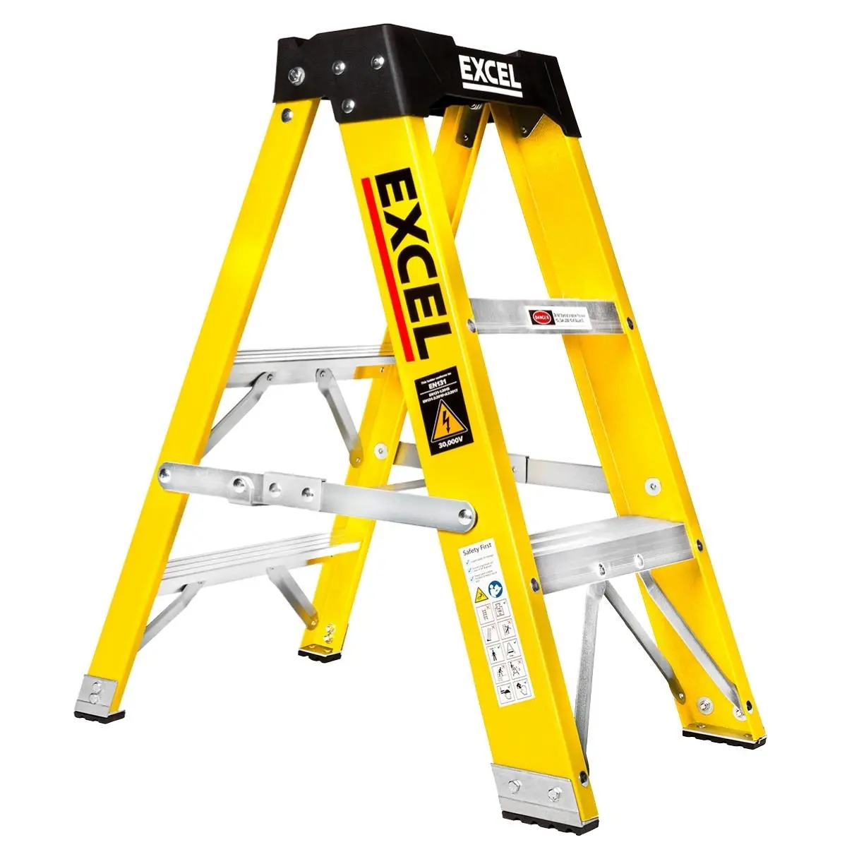 Excel Electricians Fibreglass Step Ladder 3 Tread 0.72M Heavy Duty 1