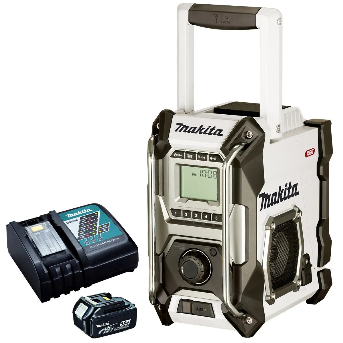 Makita Mr001gz01 12V / 40V / Cxt / Lxt / Xgt Job Site Radio White With 1 X  5.0Ah Battery & Charger 1