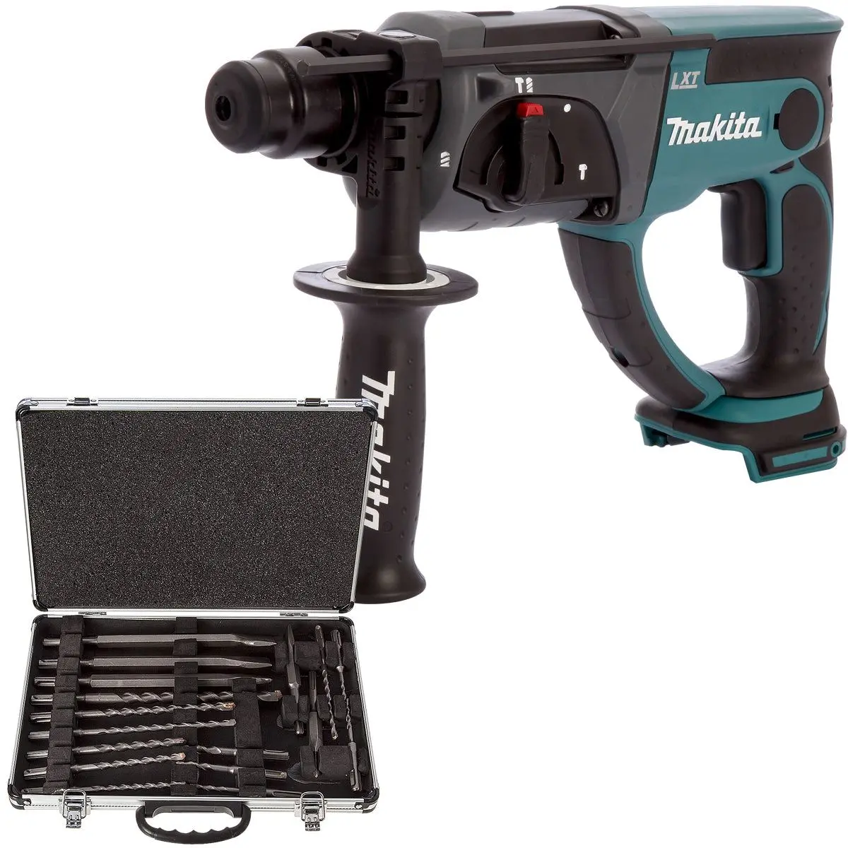 Makita Dhr202z 18V Sds+ Rotary Hammer Drill + 17 Piece Drill Bit Set 1