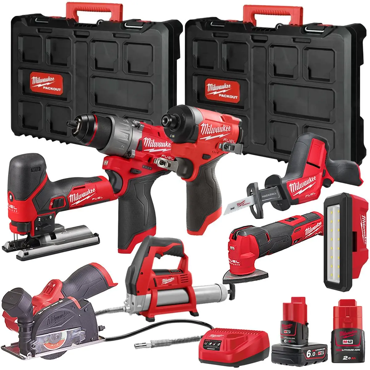 Milwaukee M12fpp7b2-651P 12V Fuel 8 Piece Powerpack Tool Kit With 1 X 6.0Ah & 2.0Ah Batteries, Charger & Case 1