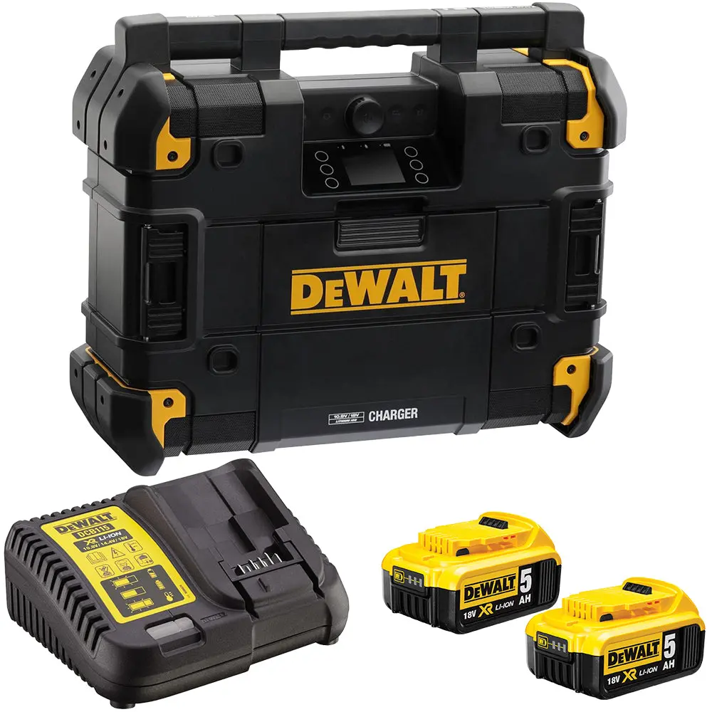 Dewalt Dwst1-81079 18V Bluetooth Dab / Fm / Am Tstak Jobsite Radio With 2 X 5.0Ah Battery & Charger 1
