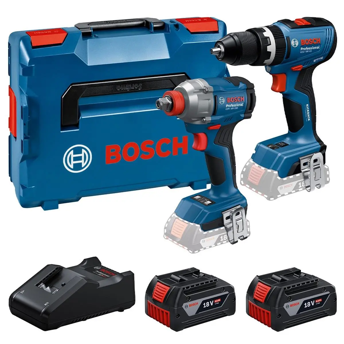 Bosch 0615A5008e 18V Brushless Combi Drill & Impact Driver/Wrench Twin Kit With 2 X 4.0Ah Battery, Charger & Case 1