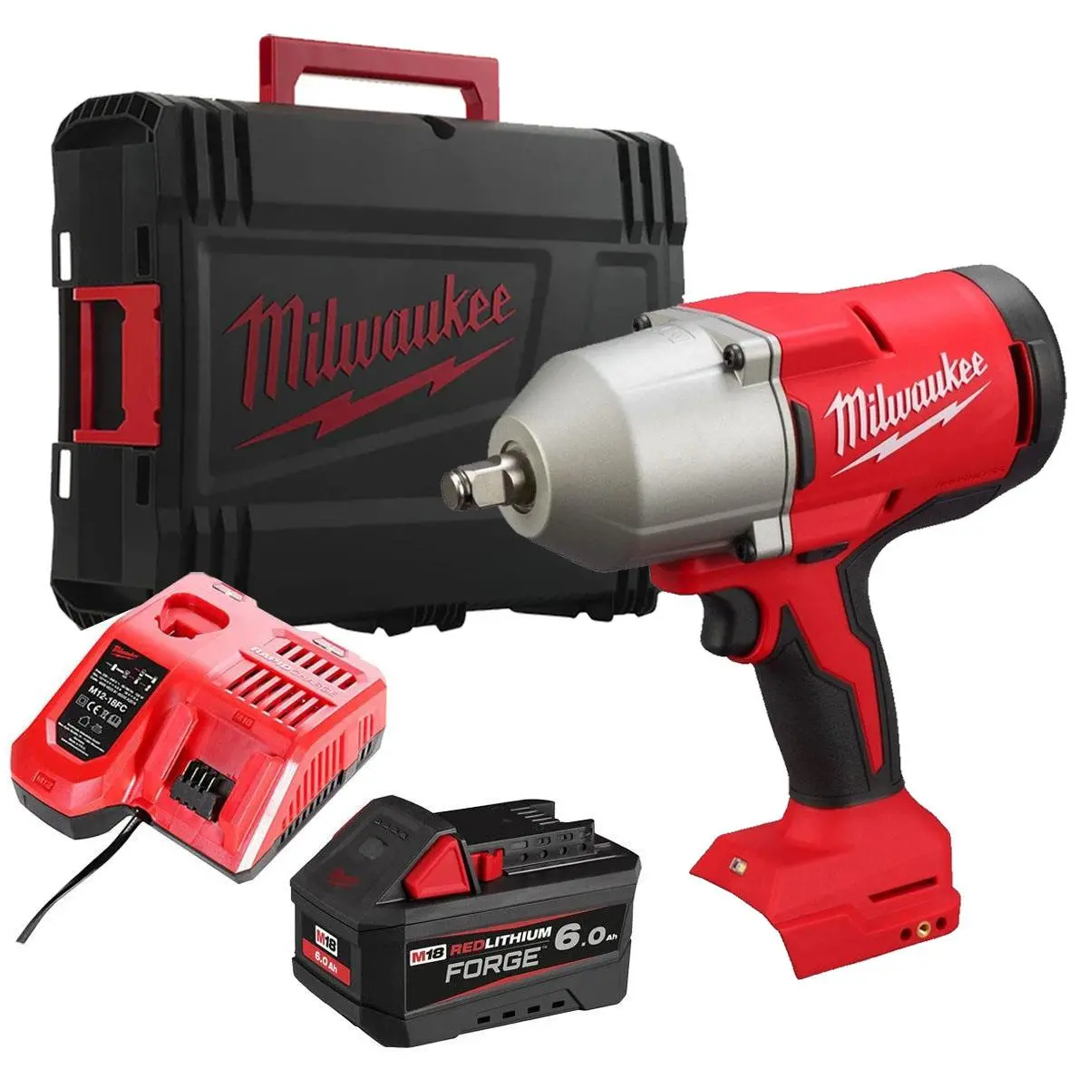 Milwaukee M18blhiwf12-0X 18V Brushless 1/2" High Torque Impact Wrench With 1 X 6.0Ah Battery Charger & Case 1