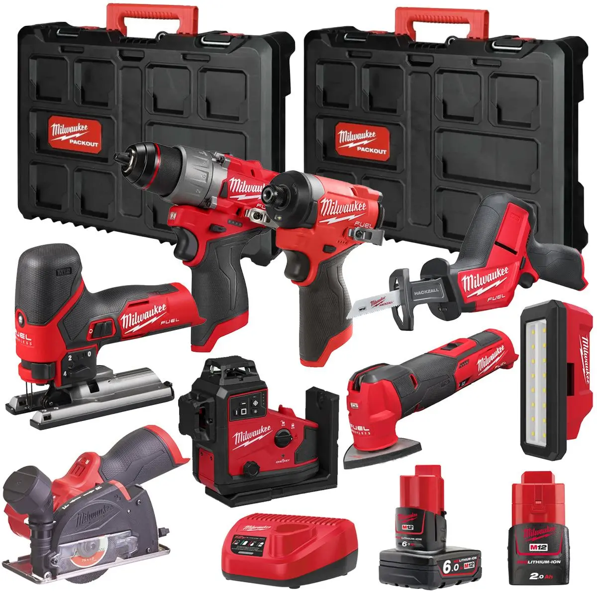 Milwaukee M12fpp7b2-624P 12V Fuel 8 Piece Powerpack Tool Kit With 1 X 6.0Ah & 2.0Ah Batteries, Charger & Case 1