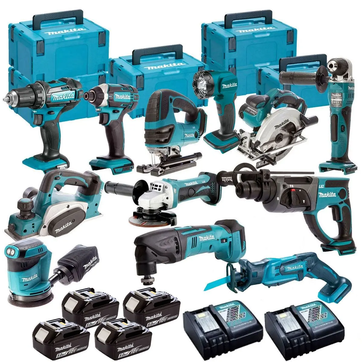 Makita 12 Piece Kit 18V Li-Ion With 4 X 5.0Ah Batteries Charger T4tkit-12 1