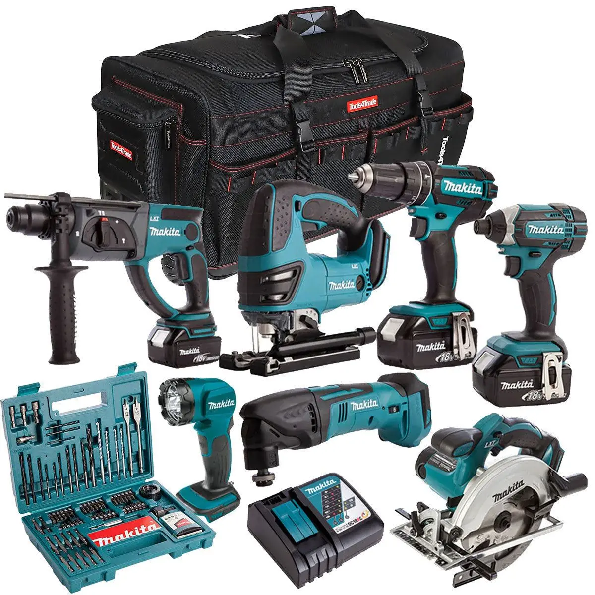 Makita 18V 7 Piece Cordless Kit With 3 X 5.0Ah Batteries & 100 Piece Bit Set T4tkit-29 1