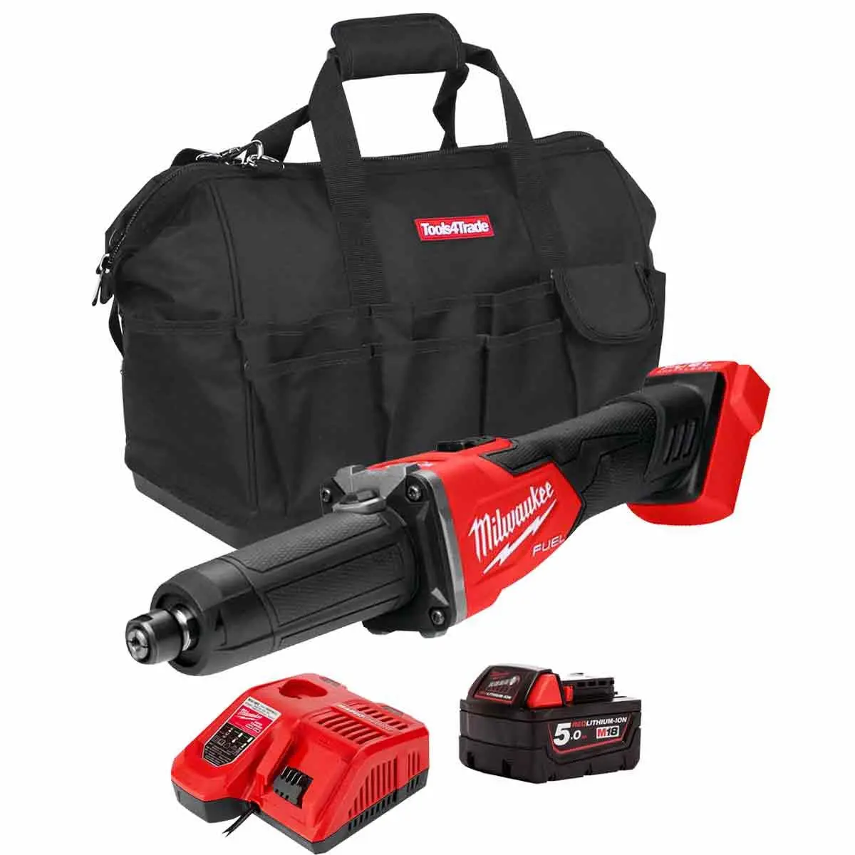 Milwaukee M18fdgrb-0 18V Brushless Braking Die Grinder With 1 X 5.0Ah Battery Charger & Bag 1