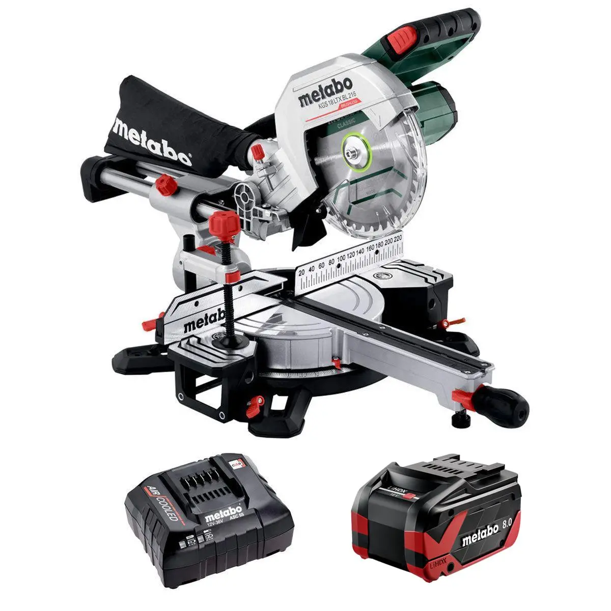 Metabo Kgs 18 Ltx Bl 216 18V 216Mm Brushless Mitre Saw With 1 X 8.0Ah Battery & Charger 1