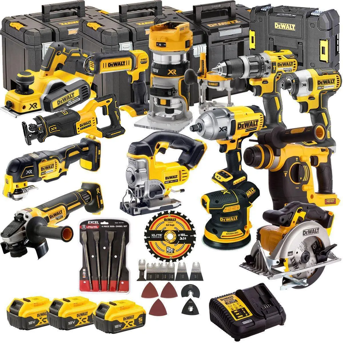 Dewalt Dckt4t13b4a 18V 3 X 5.0Ah Batteries Xr Li-Ion 13 Piece Toughsystem Kit With Accessories Set 1