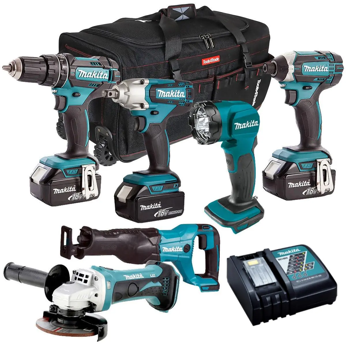 Makita 18V 6 Piece Tool Kit 3 X 5.0Ah Batteries & Charger T4tkit-4272 1