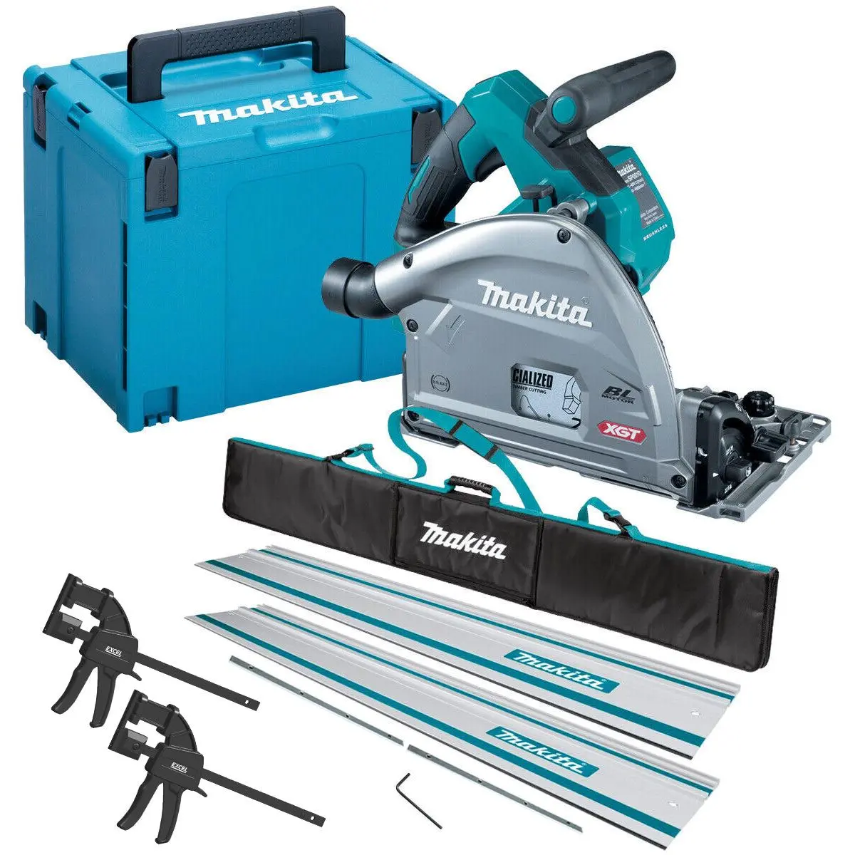 Makita Sp001gz03 40V Brushless Plunge Saw Body Only With 2 X Guide Rail, Clamp, Bag & Case 1