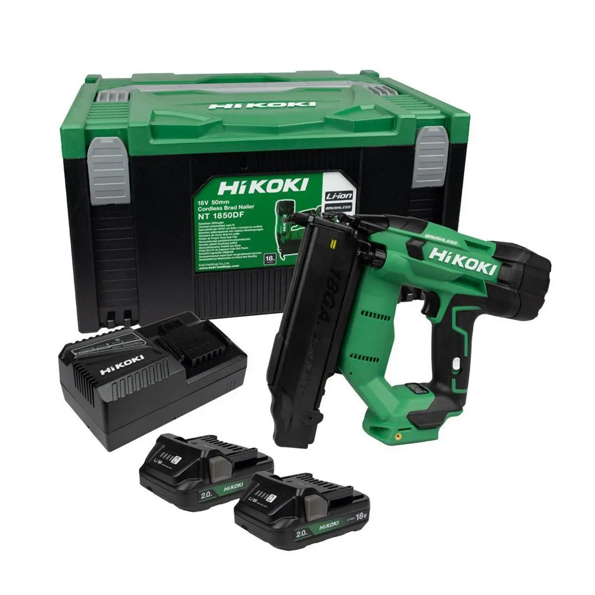 Hikoki Nt1850dfjxz 18V Brushless 18G Brad Nailer With 2 X 2.0Ah Batteries, Charger & Case 1