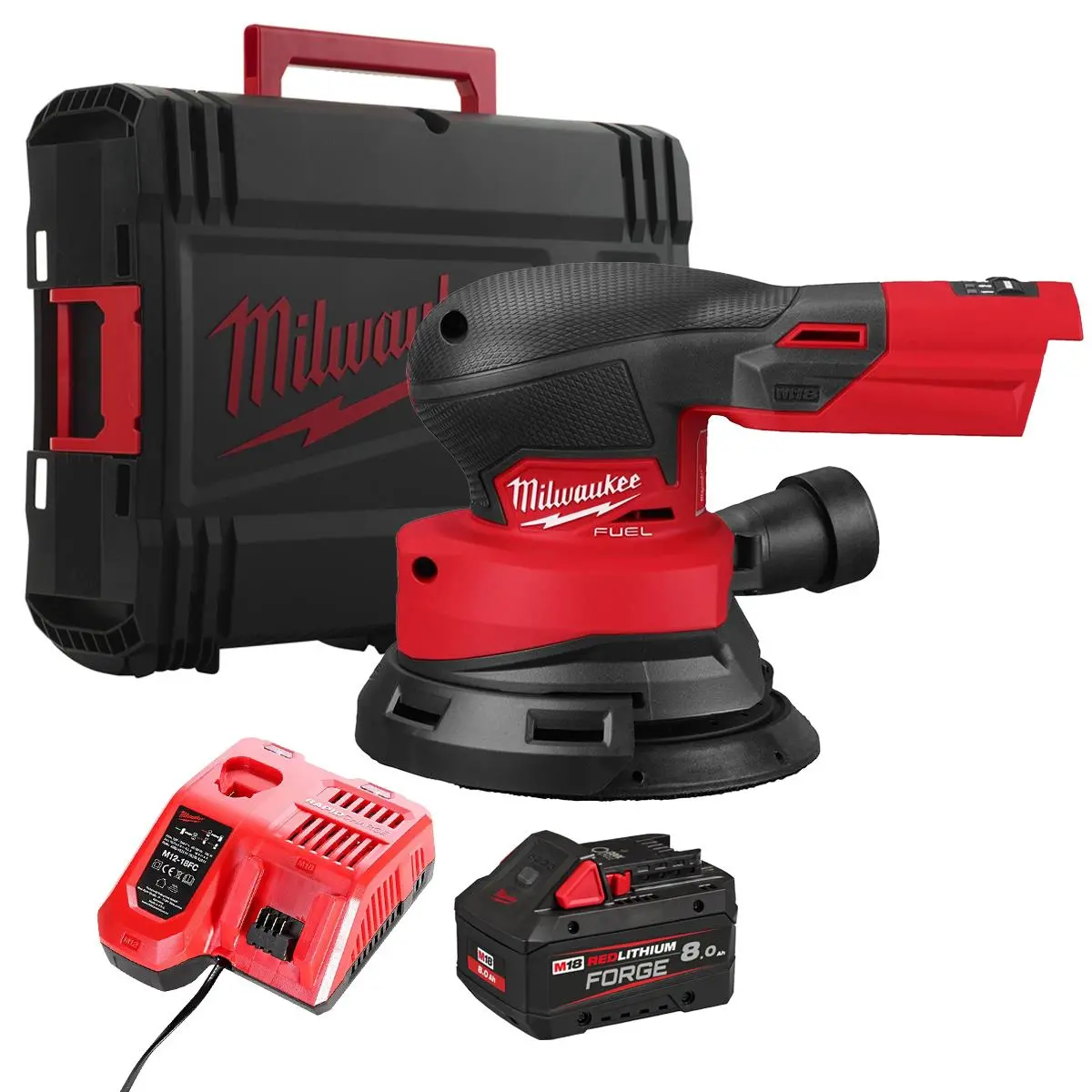 Milwaukee M18fros125-0X 18V M18 Brushless Random Orbital Sander With 1 X 8.0Ah Battery Charger & Case 1