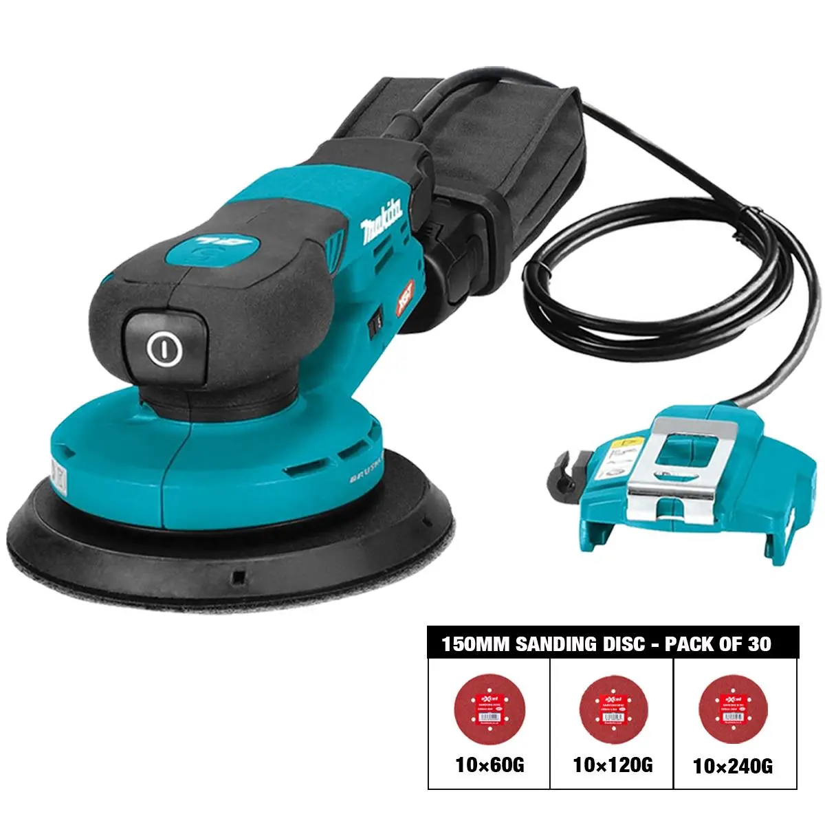 Makita Bo002cgz 40Vmax Xgt 150Mm Brushless Random Orbit Sander With Sanding Disc 60G, 120G, 240G Pack Of 30 1