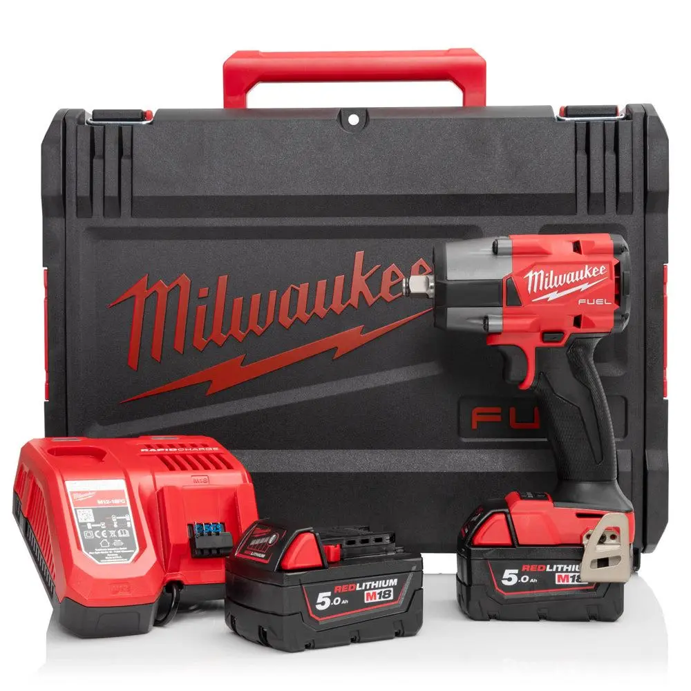 Milwaukee M18fmtiw2f12-502X 18V Fuel Brushless 1/2" Mid-Torque Impact Wrench With 2 X 5.0Ah Batteries Charger & Case 4933478451 1