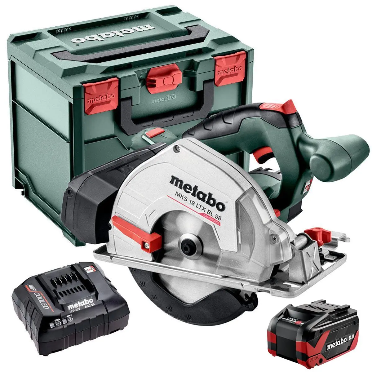 Metabo Mks 18 Ltx Bl 58 18V Brushless 165Mm Circular Saw With 1 X 8.0Ah Battery Charger & Metabox 1