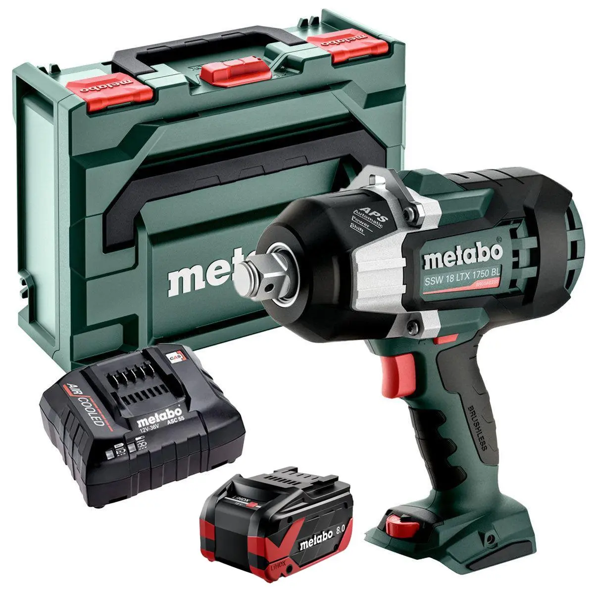 Metabo Ssw 18 Ltx 1750 Bl 18V Brushless 3/4" Impact Wrench With 1 X 8.0Ah Battery Charger & Metabox 1