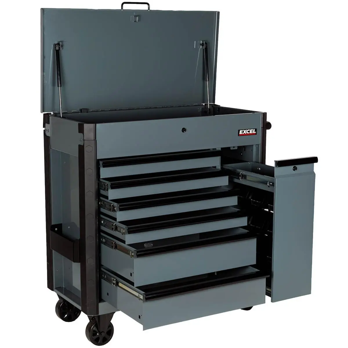 Excel 38" Heavy Duty 6-Drawer Tool Cabinet With Multi-Bin Organiser Black & Grey 1