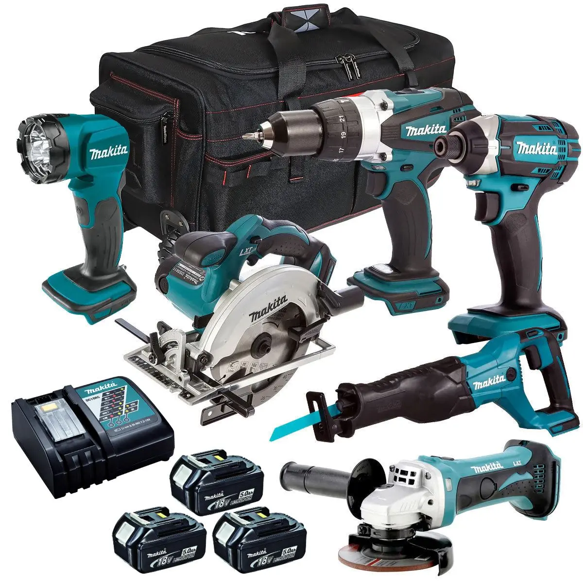 Makita 18V 6 Piece Tool Kit 3 X 5.0Ah Batteries & Charger T4tkit-3424 1