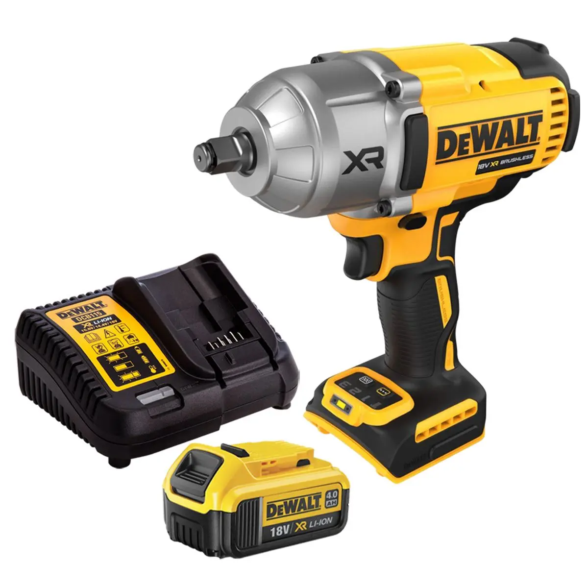 Dewalt Dcf900n 18V Xr Brushless 1/2” High Torque Impact Wrench Hog Ring With 1 X 4.0Ah Battery & Charger 1